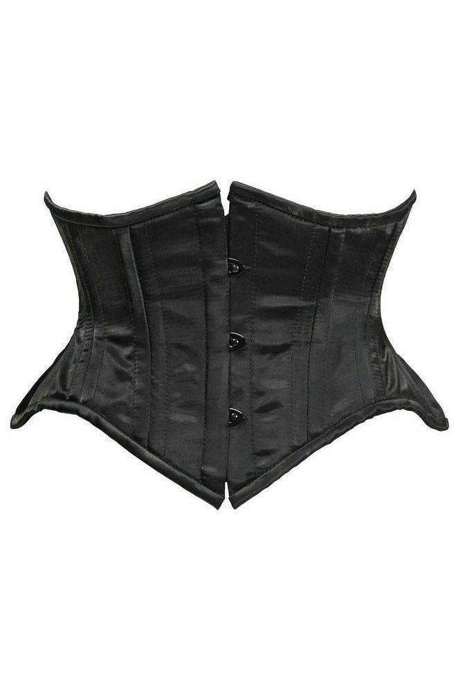 Top Drawer Black Satin Double Steel Boned Curvy Cut Waist Cincher - Daisy Corsets