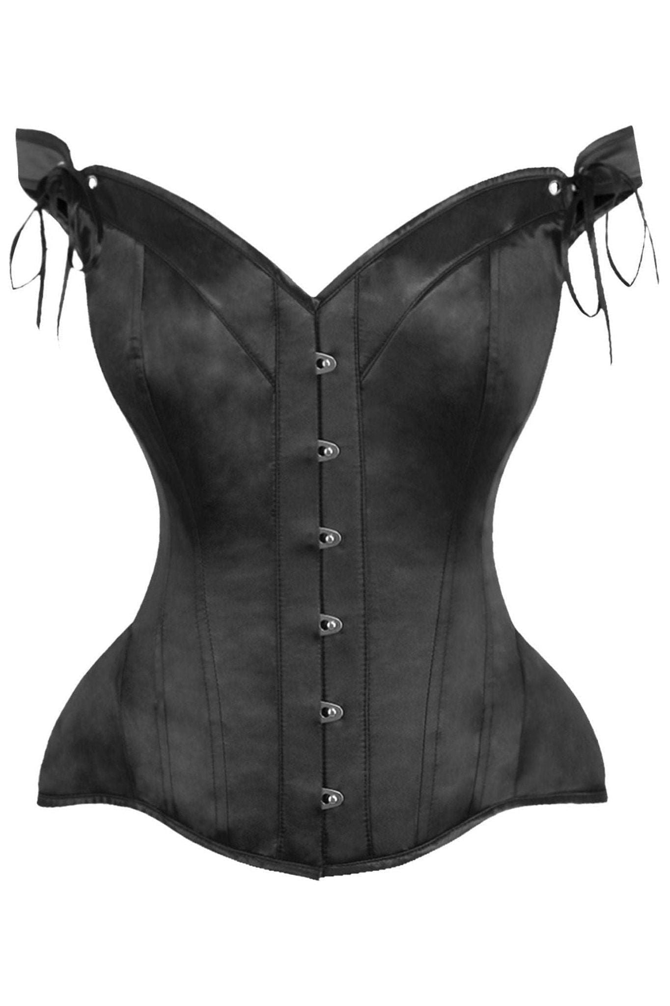 Top Drawer Black Satin Steel Boned Corset w/Straps - Daisy Corsets