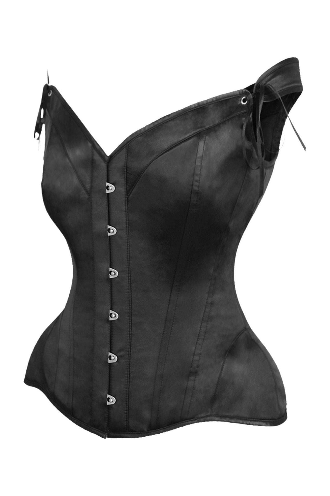 Top Drawer Black Satin Steel Boned Corset w/Straps - Daisy Corsets