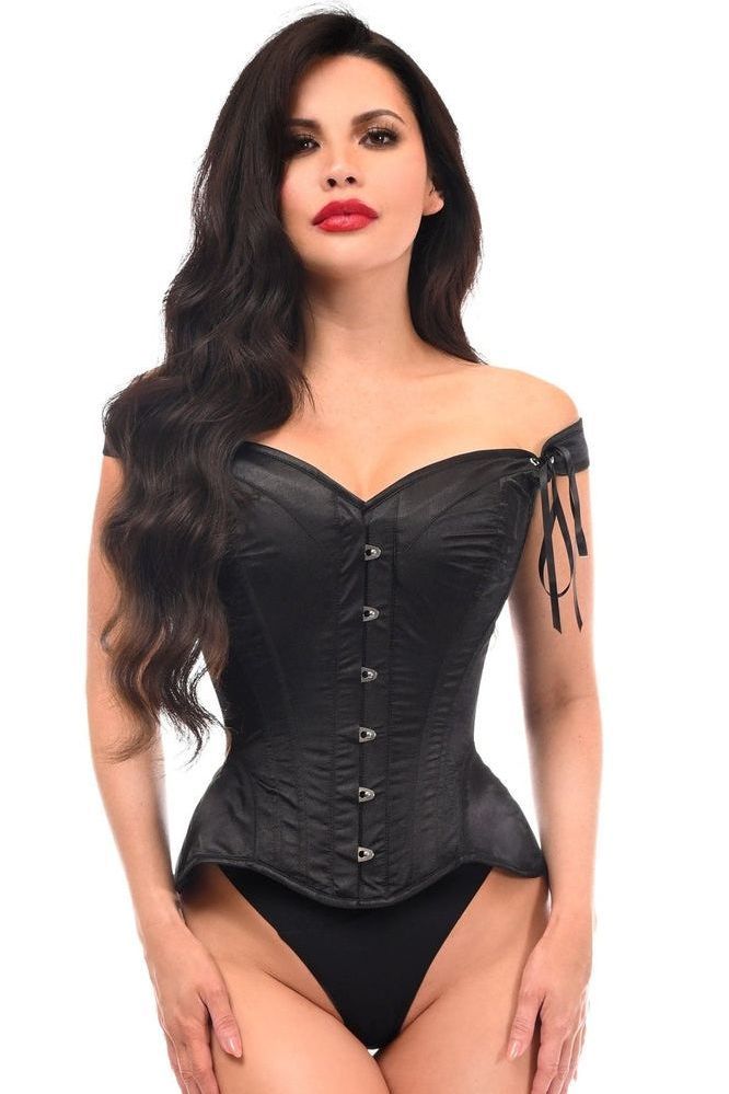 Top Drawer Black Satin Steel Boned Corset w/Straps - Daisy Corsets