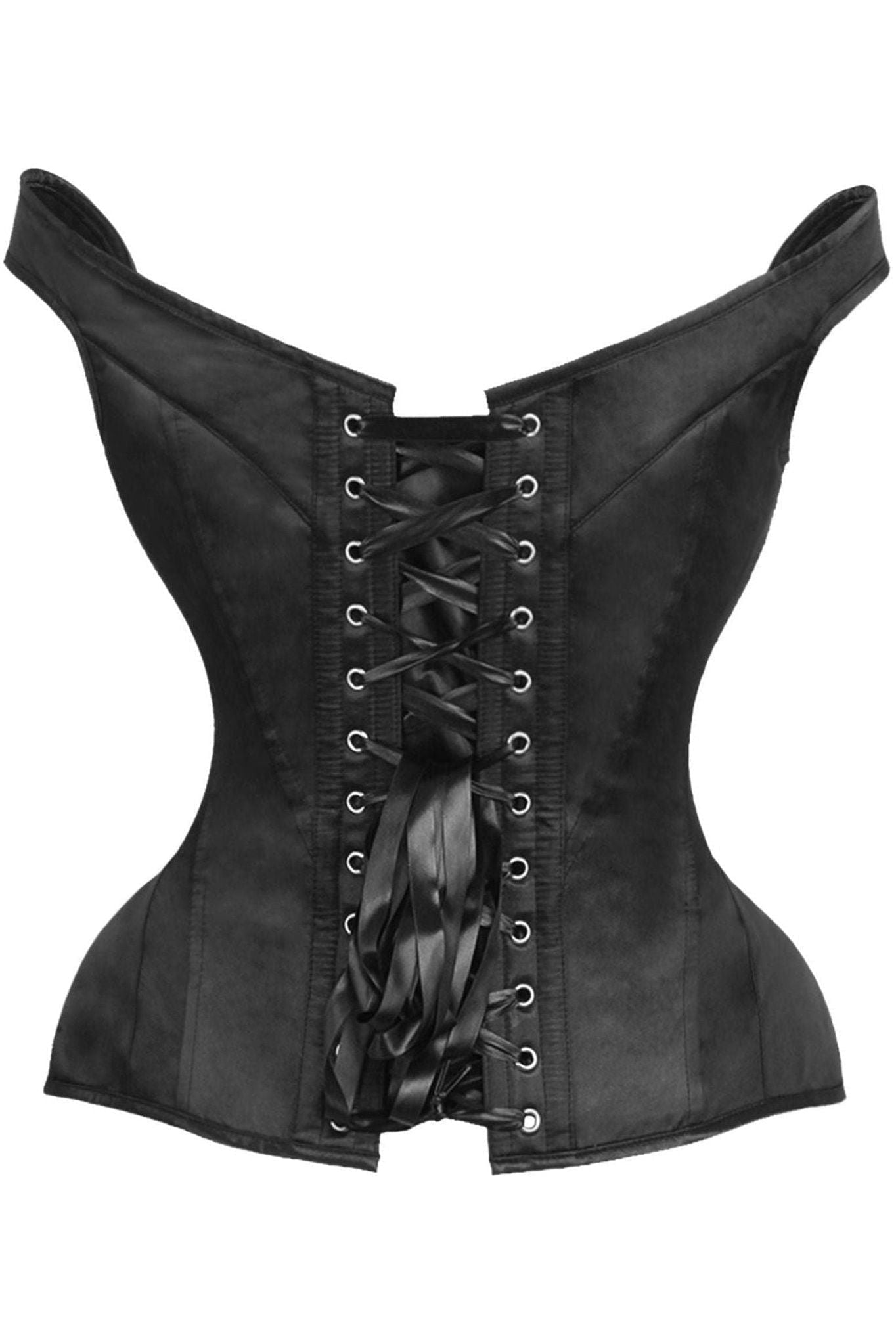 Top Drawer Black Satin Steel Boned Corset w/Straps - Daisy Corsets