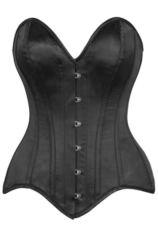 Top Drawer Black Satin Steel Boned Overbust Corset - Daisy Corsets
