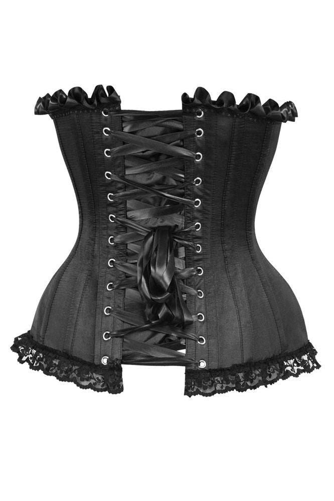 Top Drawer Black Satin Steel Boned Overbust Corset - Daisy Corsets