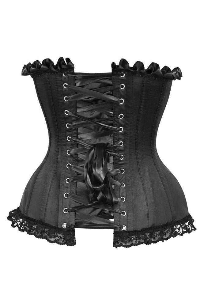 Top Drawer Black Satin Steel Boned Overbust Corset - Daisy Corsets