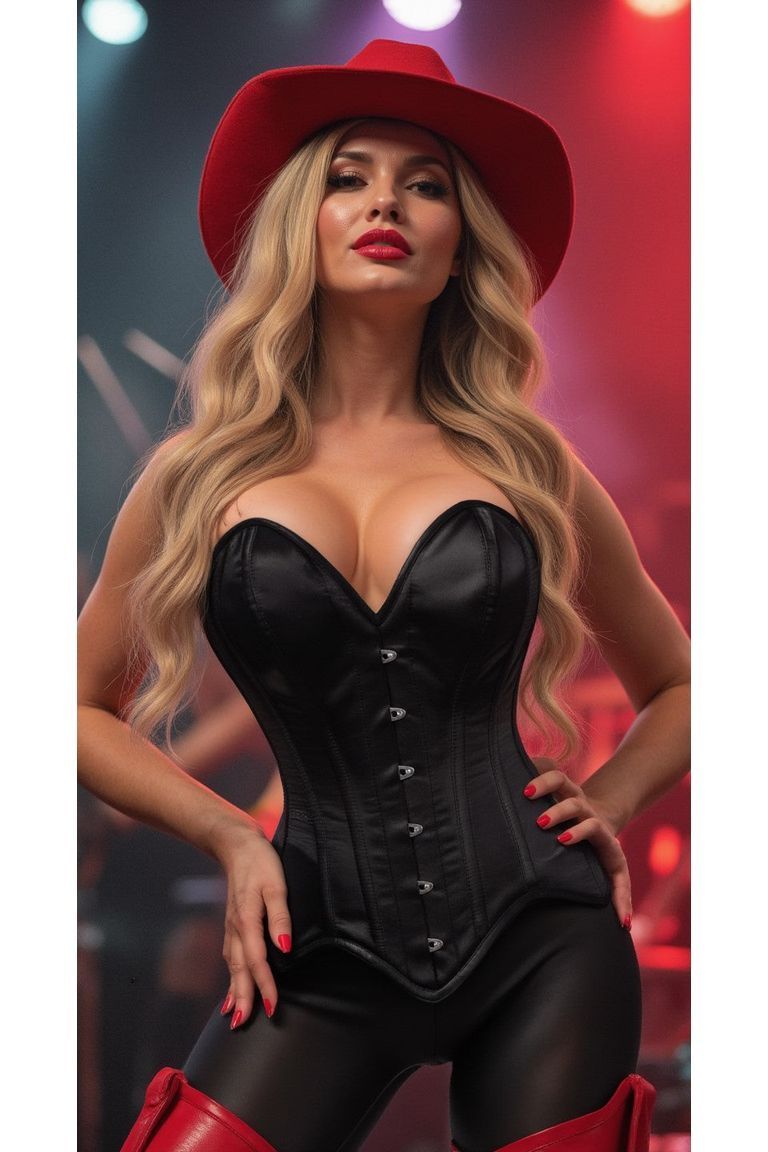 Top Drawer Black Satin Steel Boned Overbust Corset - Daisy Corsets