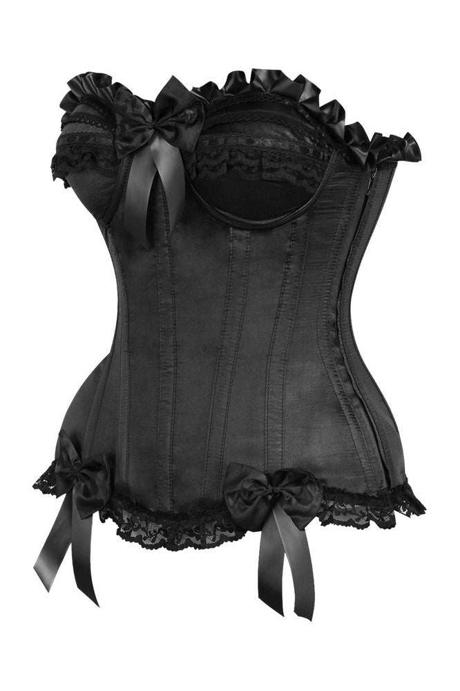 Top Drawer Black Satin Steel Boned Overbust Corset - Daisy Corsets