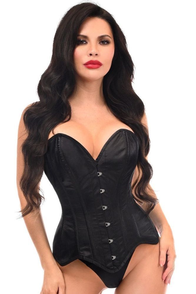 Top Drawer Black Satin Steel Boned Overbust Corset - Daisy Corsets