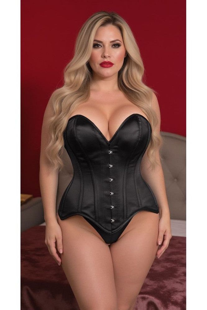 Top Drawer Black Satin Steel Boned Overbust Corset - Daisy Corsets
