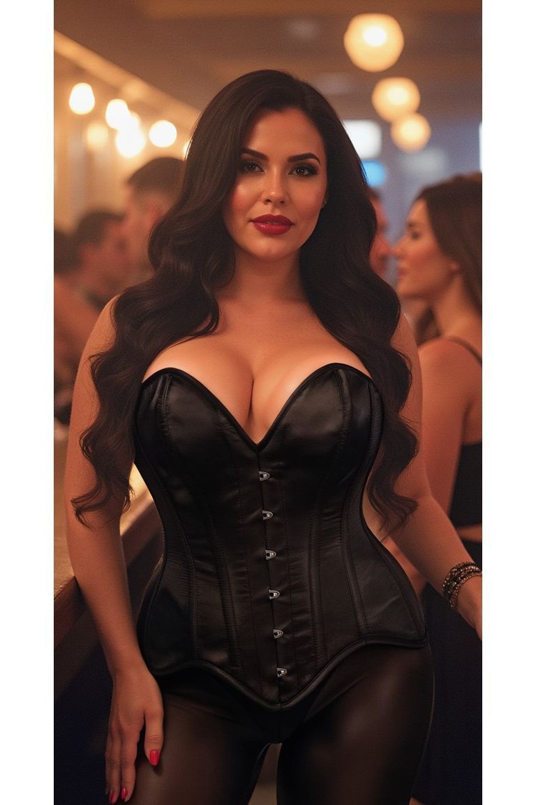 Top Drawer Black Satin Steel Boned Overbust Corset - Daisy Corsets