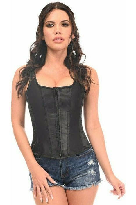 Top Drawer Black Satin Steel Boned Uniforming Corset w/Straps - Daisy Corsets