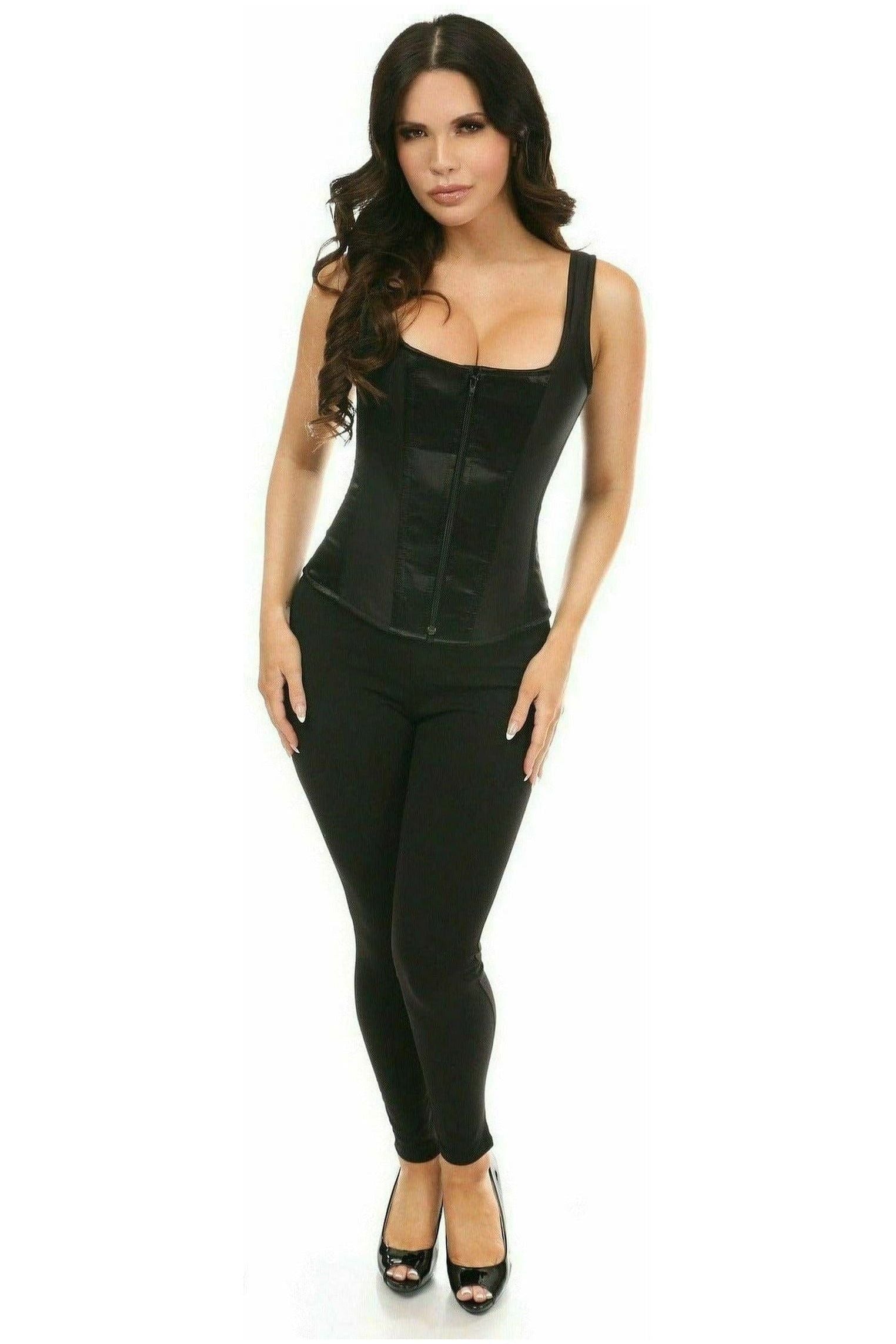 Top Drawer Black Satin Steel Boned Uniforming Corset w/Straps - Daisy Corsets