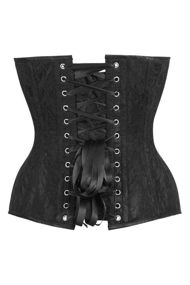 Top Drawer Black Satin w/Black Lace Overlay Steel Boned Overbust Corset - Daisy Corsets