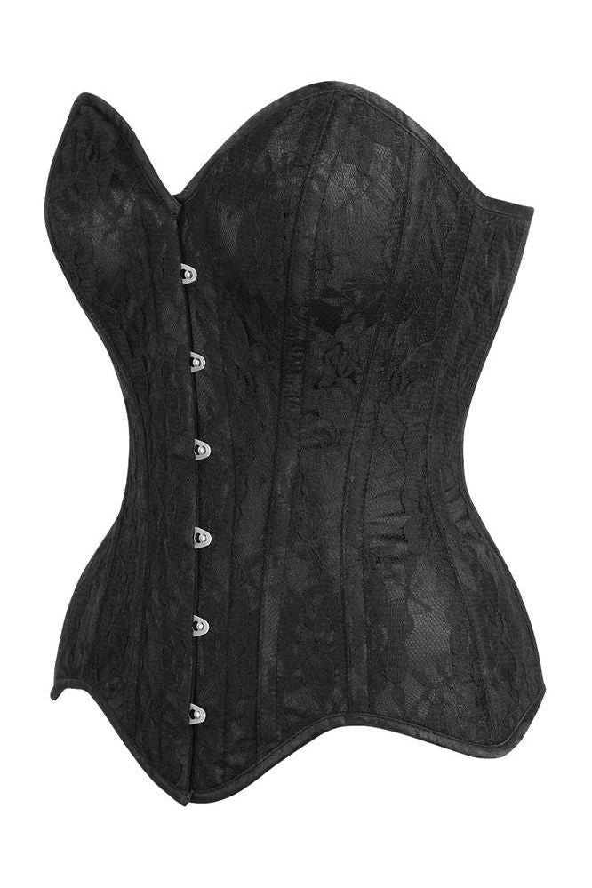 Top Drawer Black Satin w/Black Lace Overlay Steel Boned Overbust Corset - Daisy Corsets