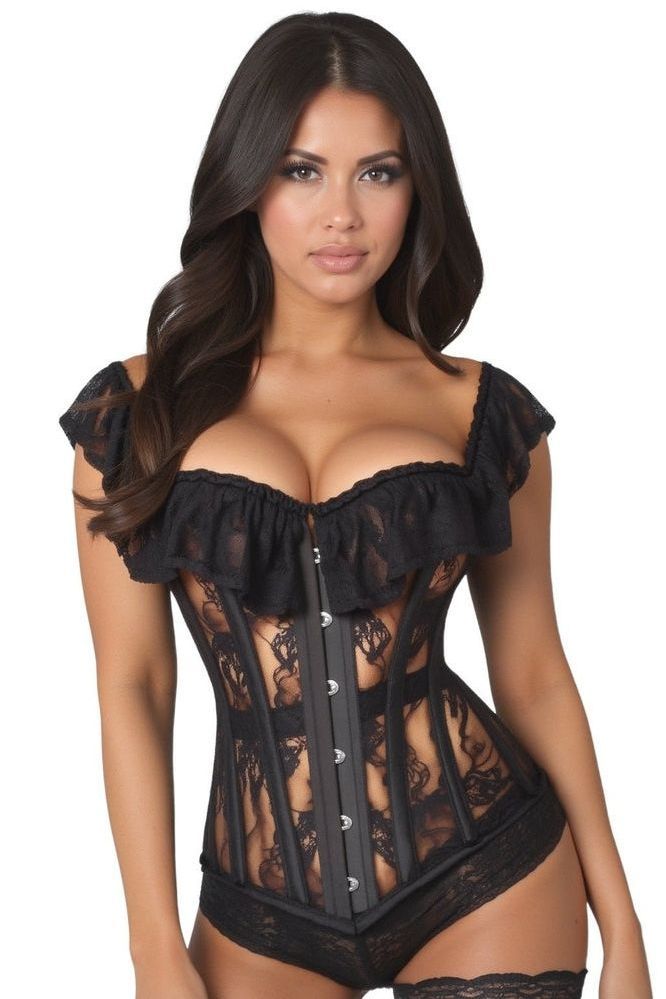 Top Drawer Black Sheer Lace Steel Boned Corset - Daisy Corsets