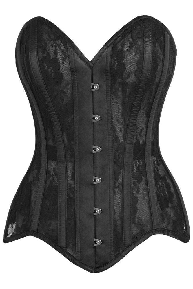 Top Drawer Black Sheer Mesh Net & Lace Steel Boned Overbust Corset - Daisy Corsets