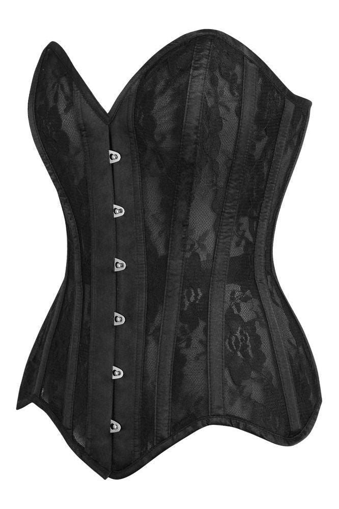 Top Drawer Black Sheer Mesh Net & Lace Steel Boned Overbust Corset - Daisy Corsets