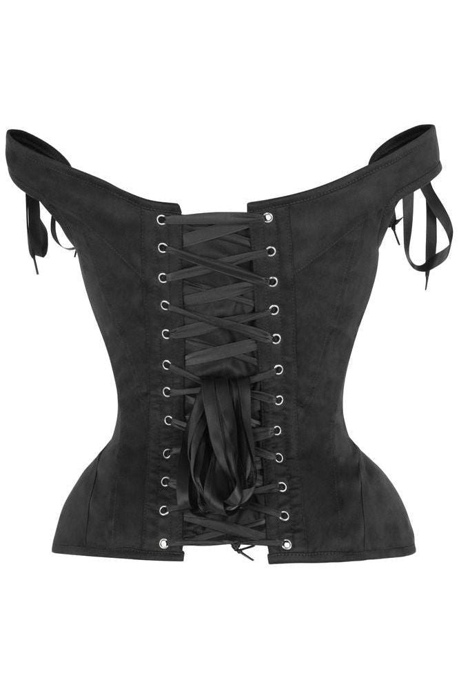 Top Drawer Black Suede Steel Boned Corset w/Straps - Daisy Corsets