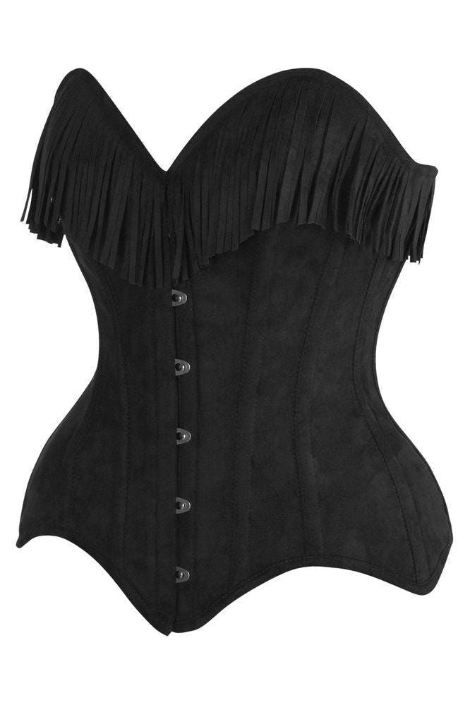 Top Drawer Black Suede Steel Boned Overbust Corset w/Fringe - Daisy Corsets