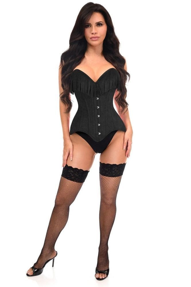 Top Drawer Black Suede Steel Boned Overbust Corset w/Fringe - Daisy Corsets