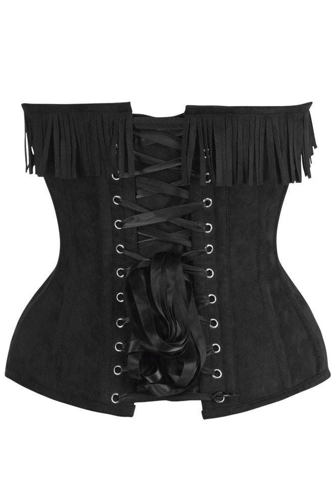Top Drawer Black Suede Steel Boned Overbust Corset w/Fringe - Daisy Corsets
