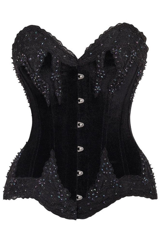 Top Drawer Black Velvet & Beaded Steel Boned Overbust Corset - Daisy Corsets