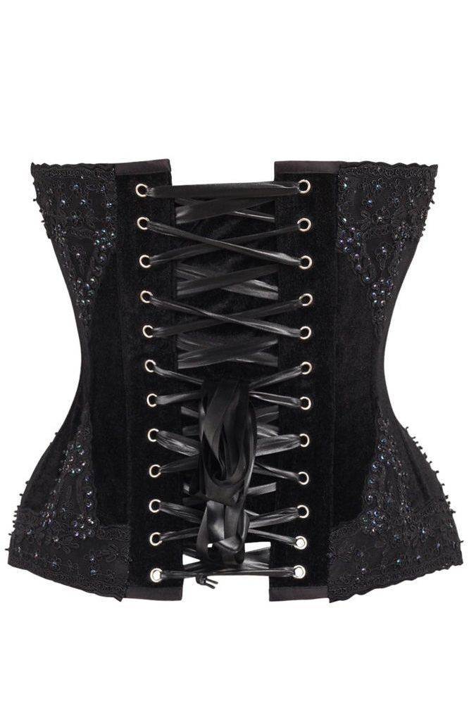 Top Drawer Black Velvet & Beaded Steel Boned Overbust Corset - Daisy Corsets