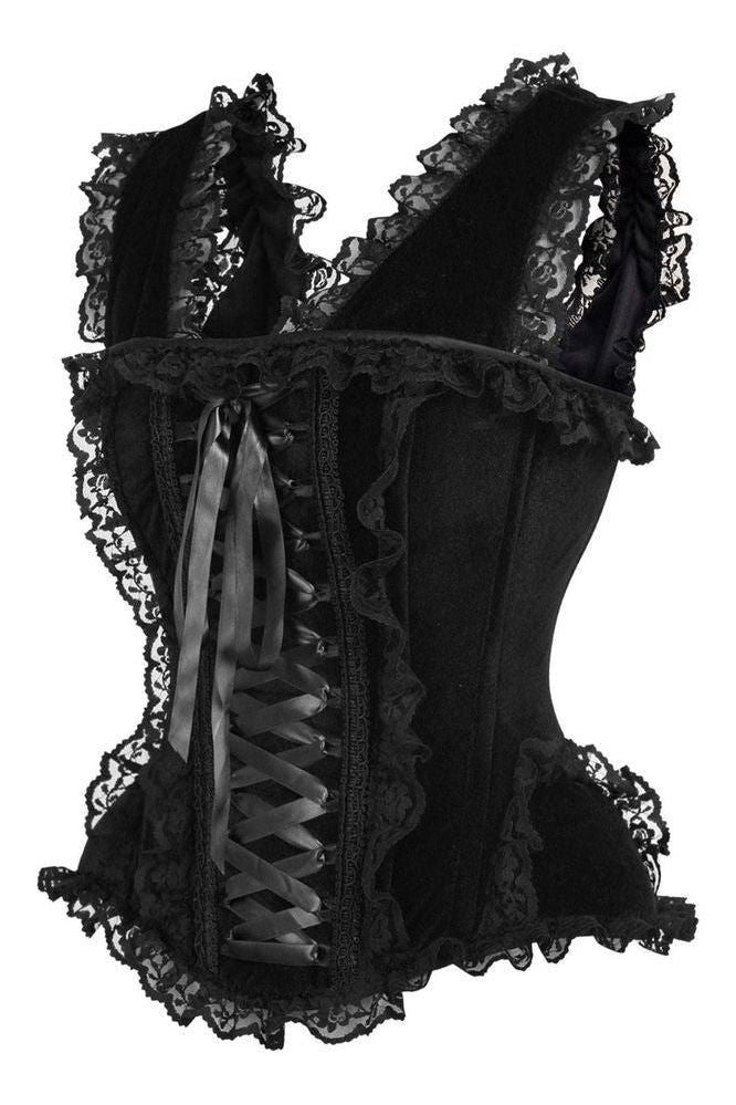 Top Drawer Black Velvet & Lace Steel Boned Corset w/Cap Sleeves - Daisy Corsets