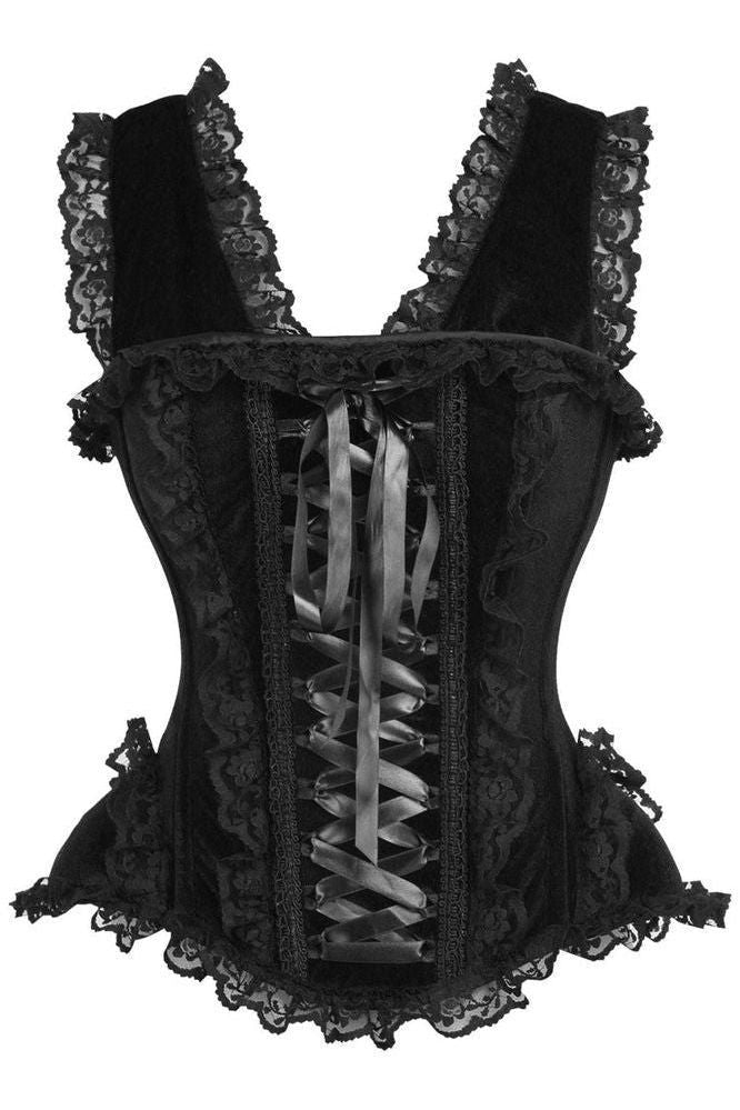 Top Drawer Black Velvet & Lace Steel Boned Corset w/Cap Sleeves - Daisy Corsets