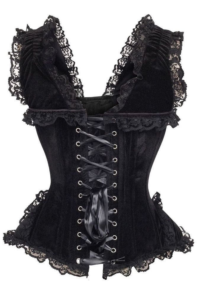 Top Drawer Black Velvet & Lace Steel Boned Corset w/Cap Sleeves - Daisy Corsets