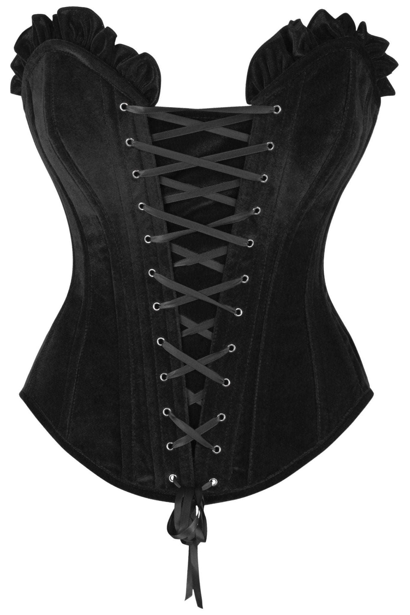 Top Drawer Black Velvet Lace - Up Steel Boned Overbust Corset - Daisy Corsets
