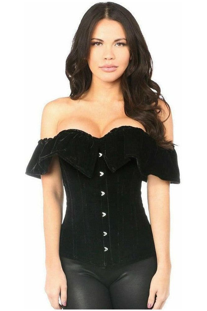 Top Drawer Black Velvet Off - The - Shoulder Steel Boned Corset - Daisy Corsets