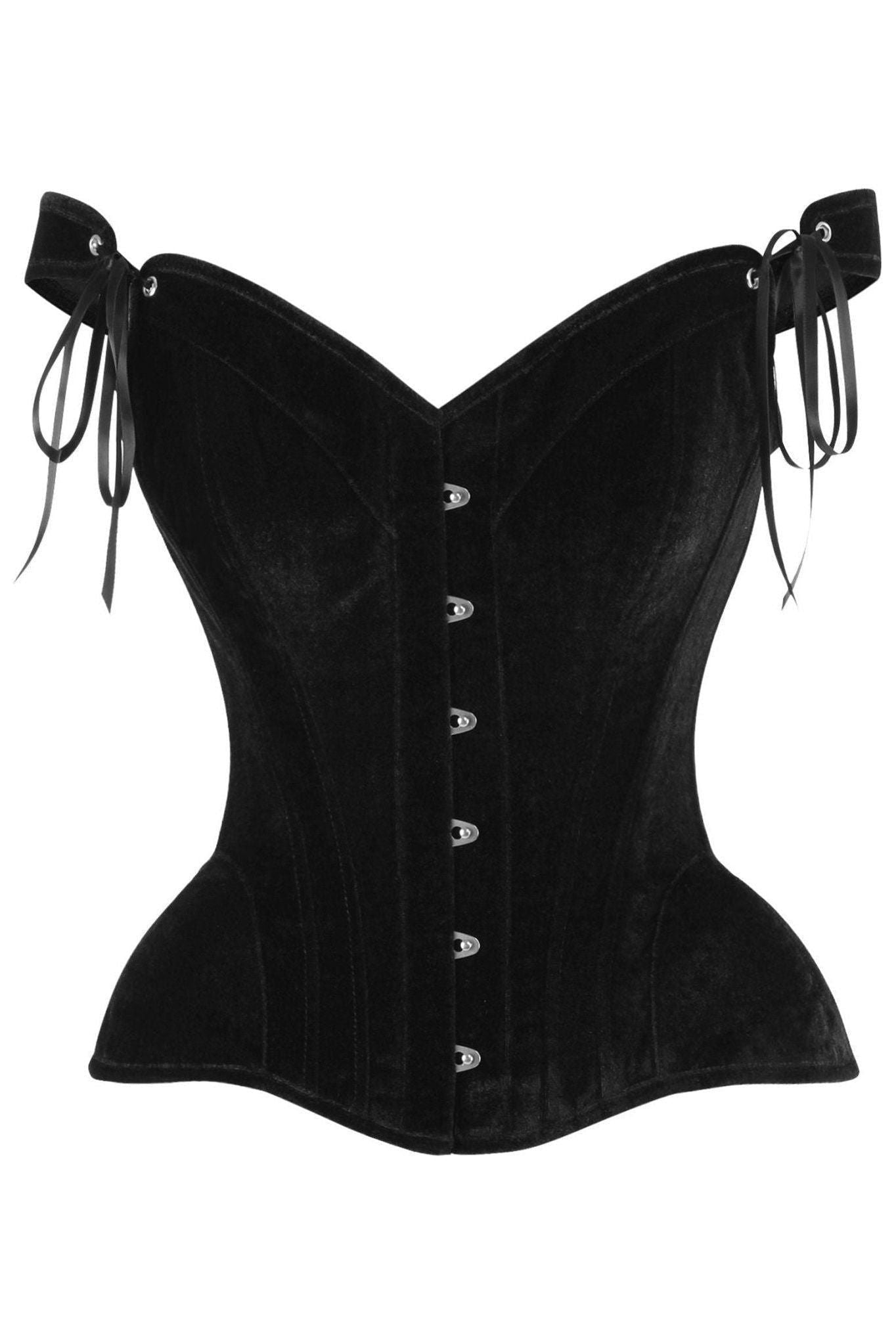 Top Drawer Black Velvet Steel Boned Corset w/Straps - Daisy Corsets