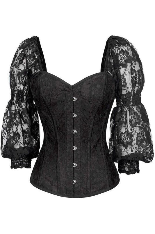 Top Drawer Black w/Black Lace Steel Boned Long Sleeve Corset - Daisy Corsets