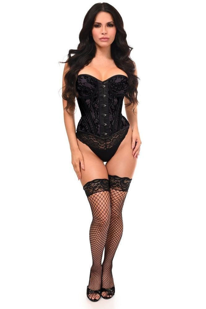 Top Drawer Black w/Black Lace Steel Boned Underwire Bustier Corset - Daisy Corsets