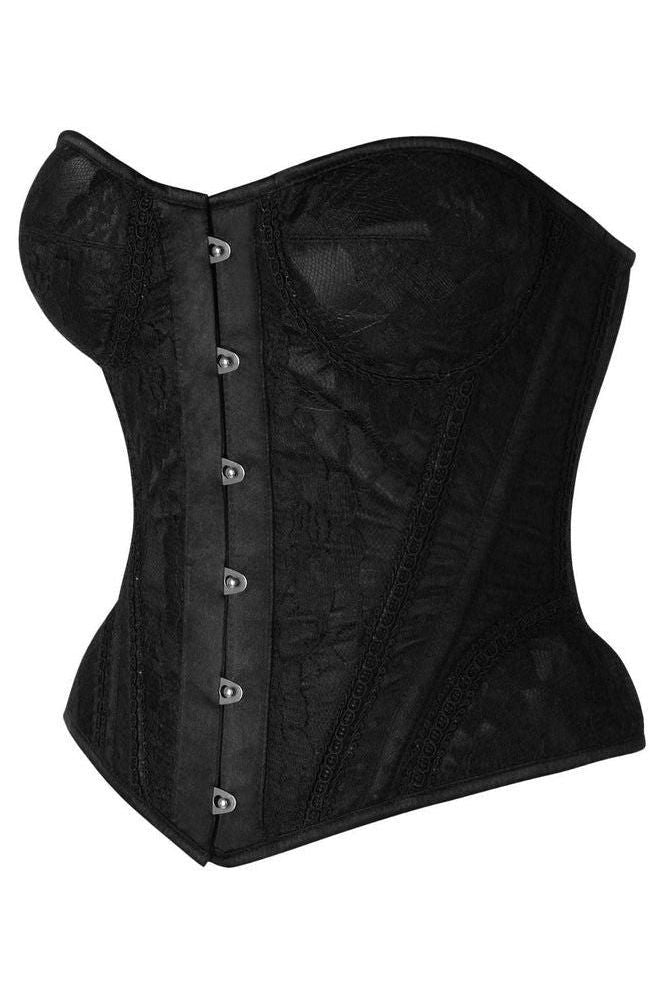 Top Drawer Black w/Black Lace Steel Boned Underwire Bustier Corset - Daisy Corsets