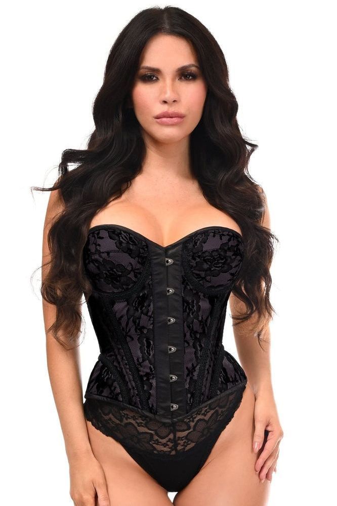 Top Drawer Black w/Black Lace Steel Boned Underwire Bustier Corset - Daisy Corsets