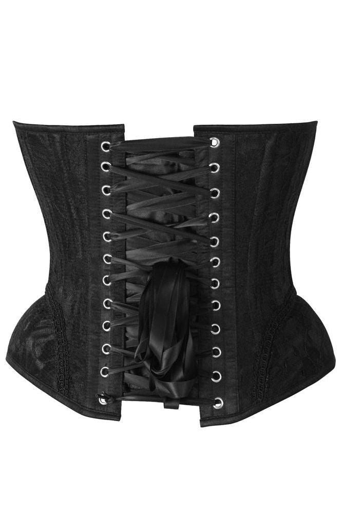 Top Drawer Black w/Black Lace Steel Boned Underwire Bustier Corset - Daisy Corsets