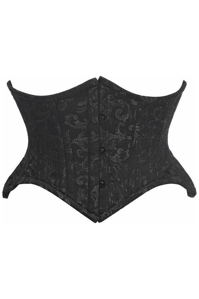 Top Drawer Black/Black Brocade Double Steel Boned Mini Cincher Corset - Daisy Corsets