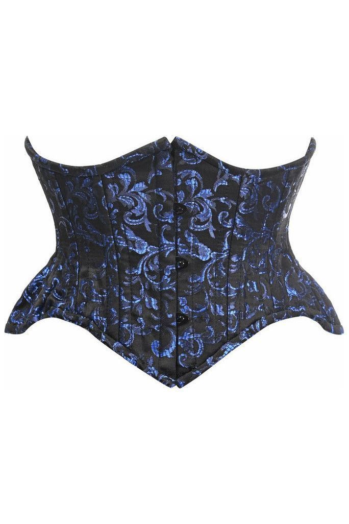 Top Drawer Black/Blue Brocade Double Steel Boned Mini Cincher Corset - Daisy Corsets
