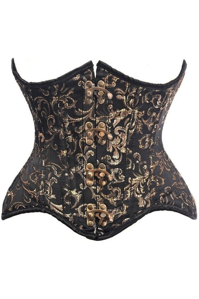 Top Drawer Black/Gold Brocade Double Steel Boned Under Bust Corset - Daisy Corsets