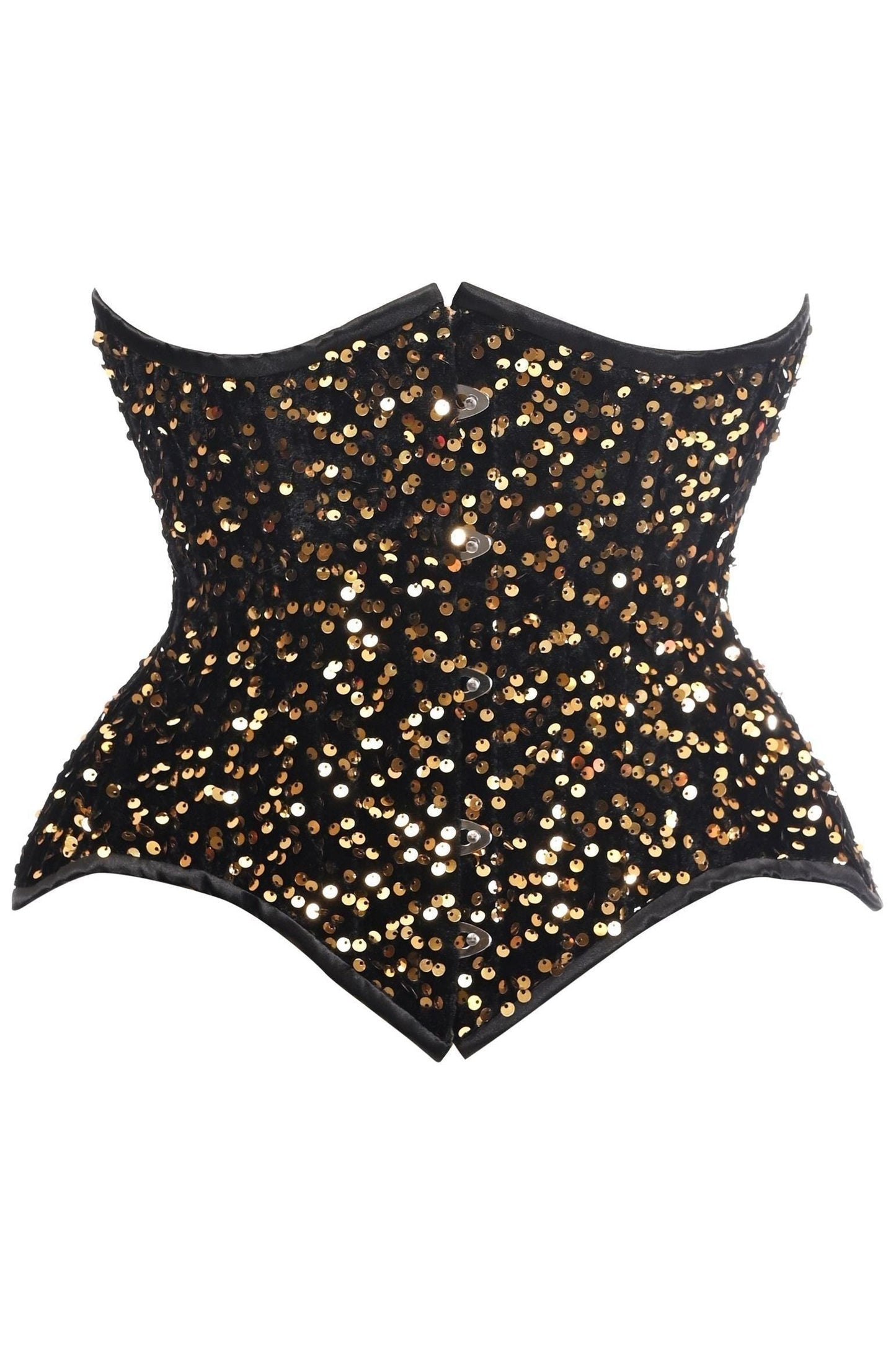 Top Drawer Black/Gold Sequin Steel Boned Underbust Cincher Corset - Daisy Corsets