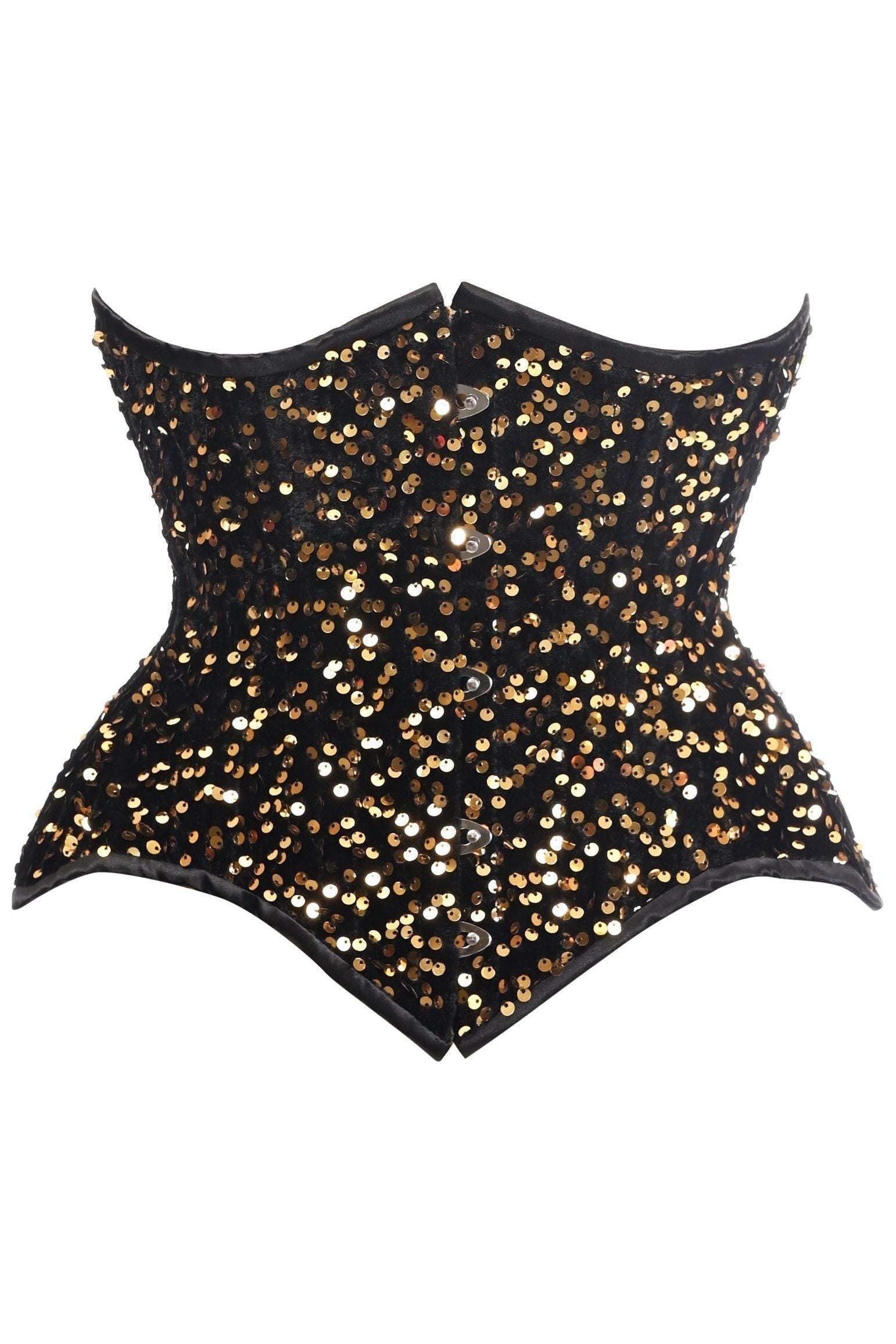 Top Drawer Black/Gold Sequin Steel Boned Underbust Cincher Corset - Daisy Corsets