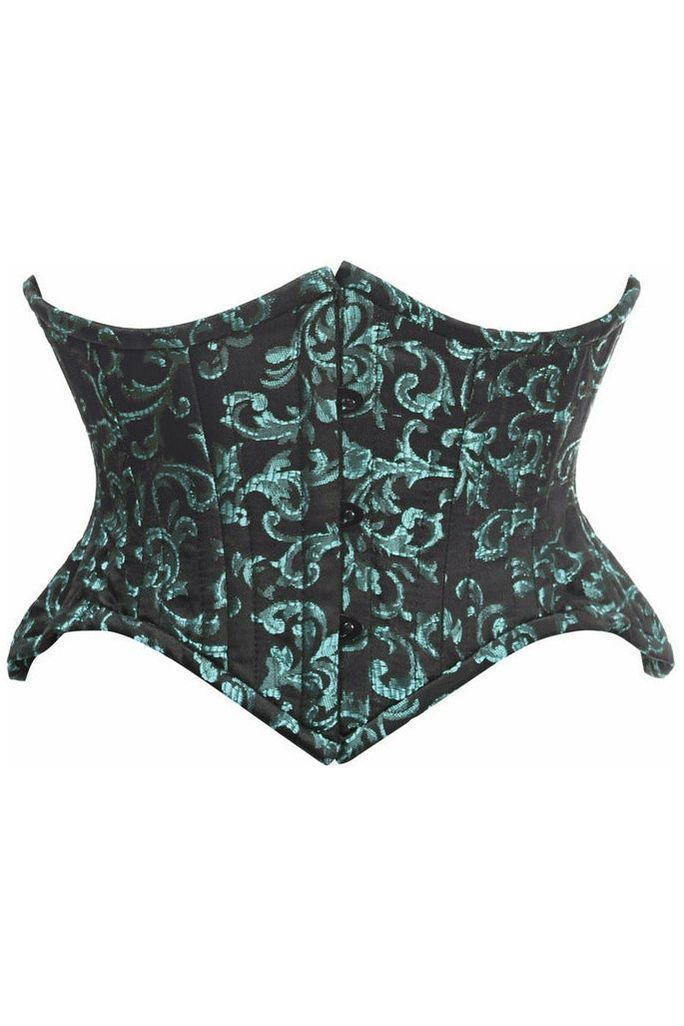 Top Drawer Black/Green Brocade Double Steel Boned Mini Cincher Corset - Daisy Corsets