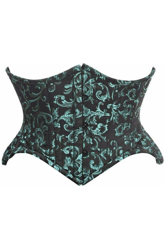 Top Drawer Black/Green Brocade Double Steel Boned Mini Cincher Corset - Daisy Corsets