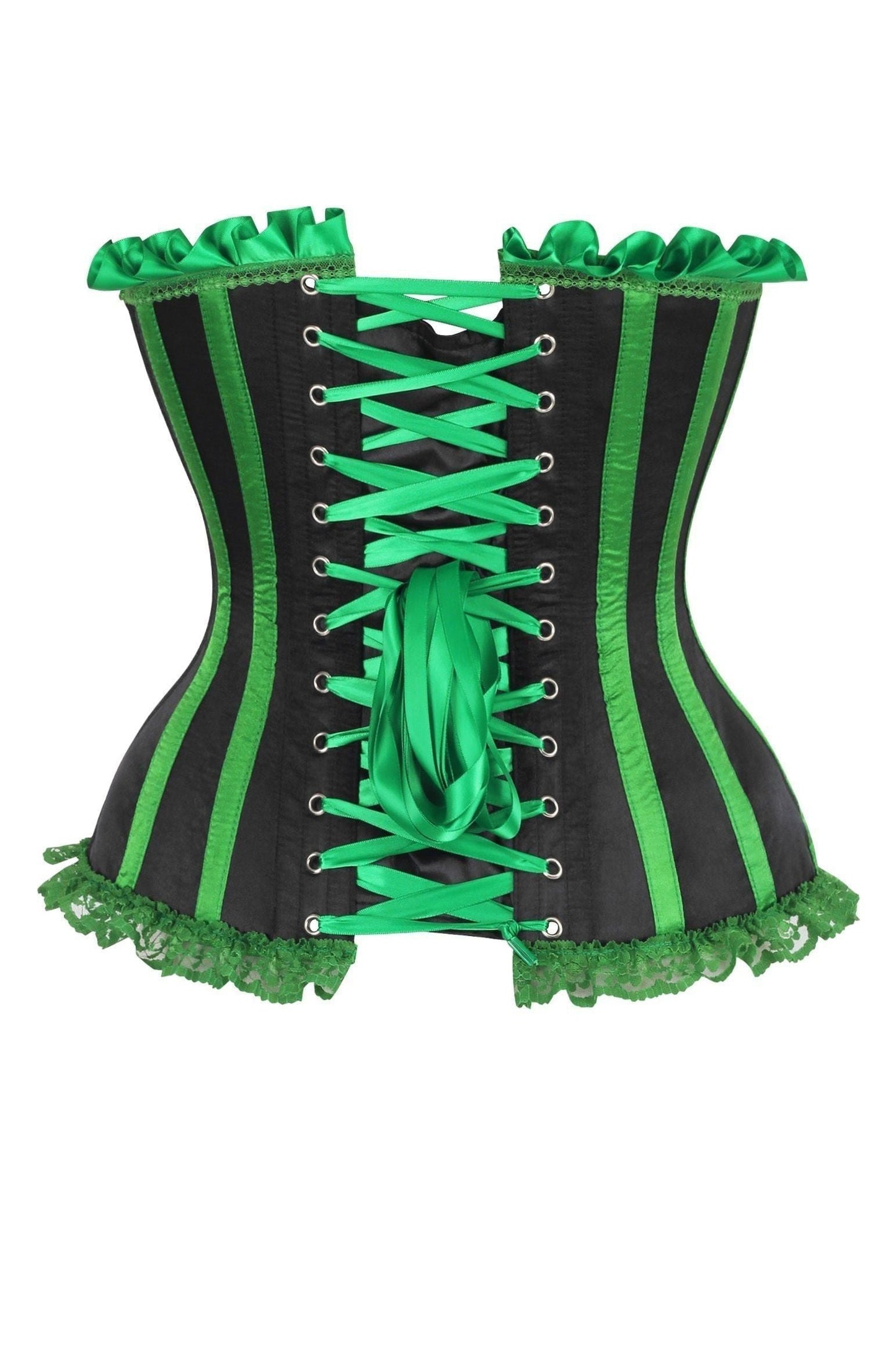 Top Drawer Black/Green Satin Steel Boned Burlesque Corset - Daisy Corsets