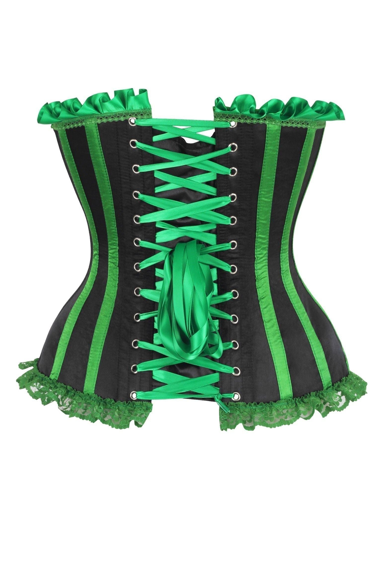 Top Drawer Black/Green Satin Steel Boned Burlesque Corset - Daisy Corsets