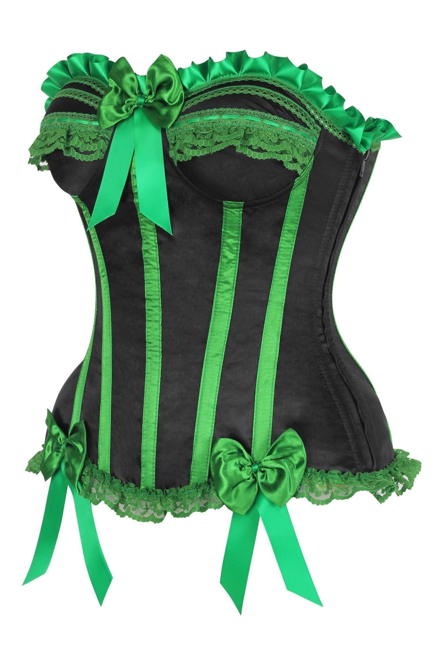Top Drawer Black/Green Satin Steel Boned Burlesque Corset - Daisy Corsets