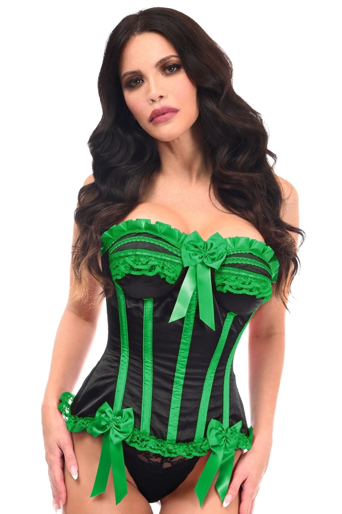 Top Drawer Black/Green Satin Steel Boned Burlesque Corset - Daisy Corsets