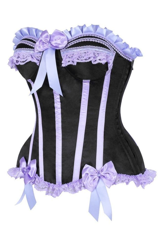 Top Drawer Black/Lavender Satin Steel Boned Burlesque Corset - Daisy Corsets