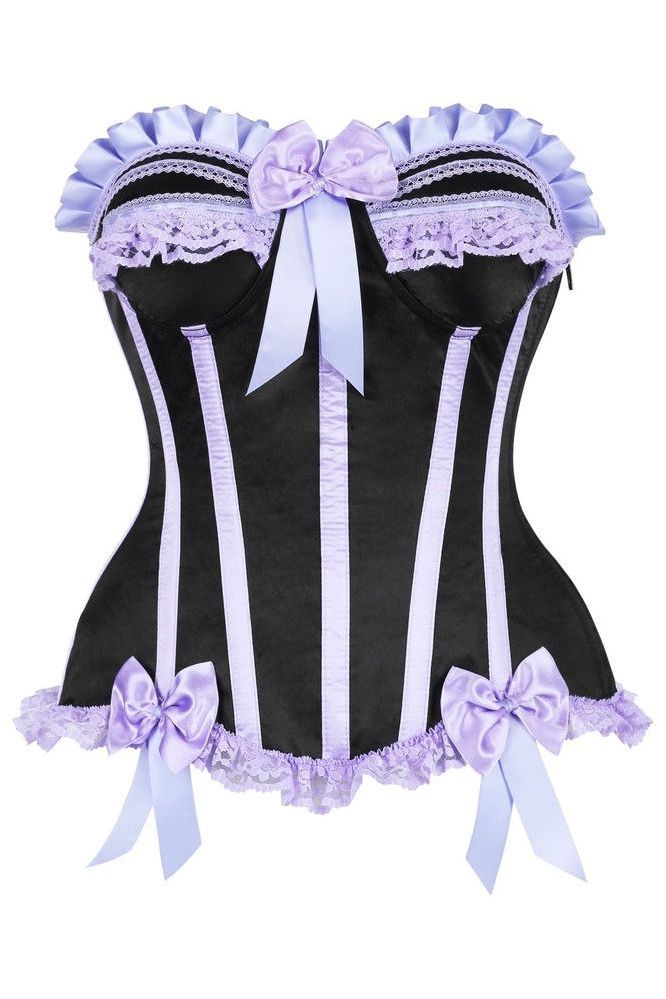 Top Drawer Black/Lavender Satin Steel Boned Burlesque Corset - Daisy Corsets